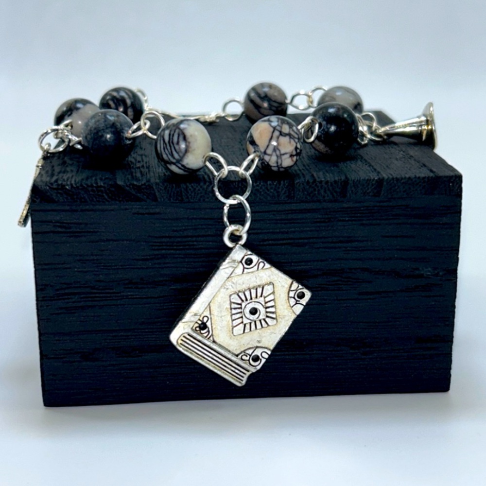 Handmade Halloween Witch Charm Bracelet with Natural Jasper & Lava Stones!